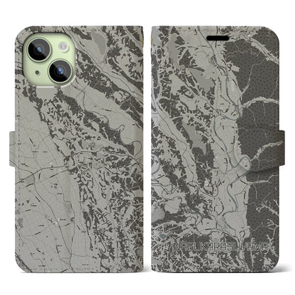 【那須烏山（栃木県）】地図柄iPhoneケース（手帳タイプ）モノトーン・iPhone 15 用