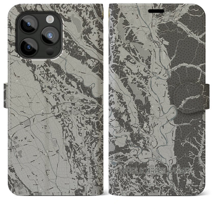 【那須烏山（栃木県）】地図柄iPhoneケース（手帳タイプ）モノトーン・iPhone 15 Pro Max 用