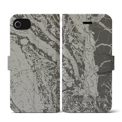 【那須烏山（栃木県）】地図柄iPhoneケース（手帳タイプ）モノトーン・iPhone SE（第3 / 第2世代） / 8 / 7 / 6s / 6 用