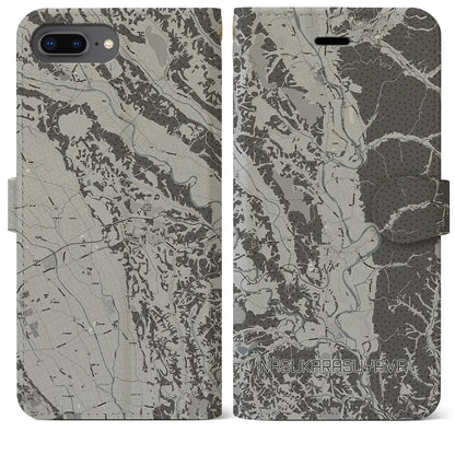 【那須烏山（栃木県）】地図柄iPhoneケース（手帳タイプ）モノトーン・iPhone 8Plus /7Plus / 6sPlus / 6Plus 用