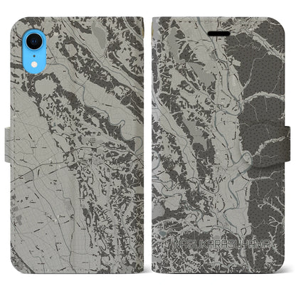 【那須烏山（栃木県）】地図柄iPhoneケース（手帳タイプ）モノトーン・iPhone XR 用