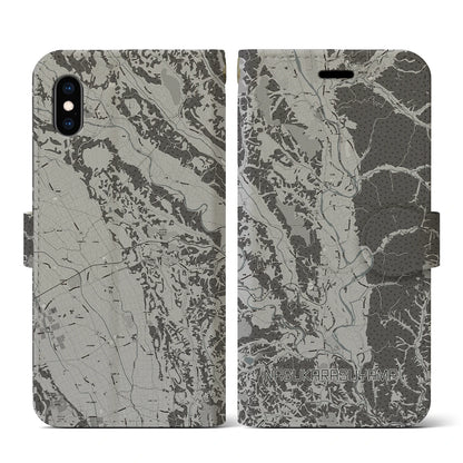 【那須烏山（栃木県）】地図柄iPhoneケース（手帳タイプ）モノトーン・iPhone XS / X 用