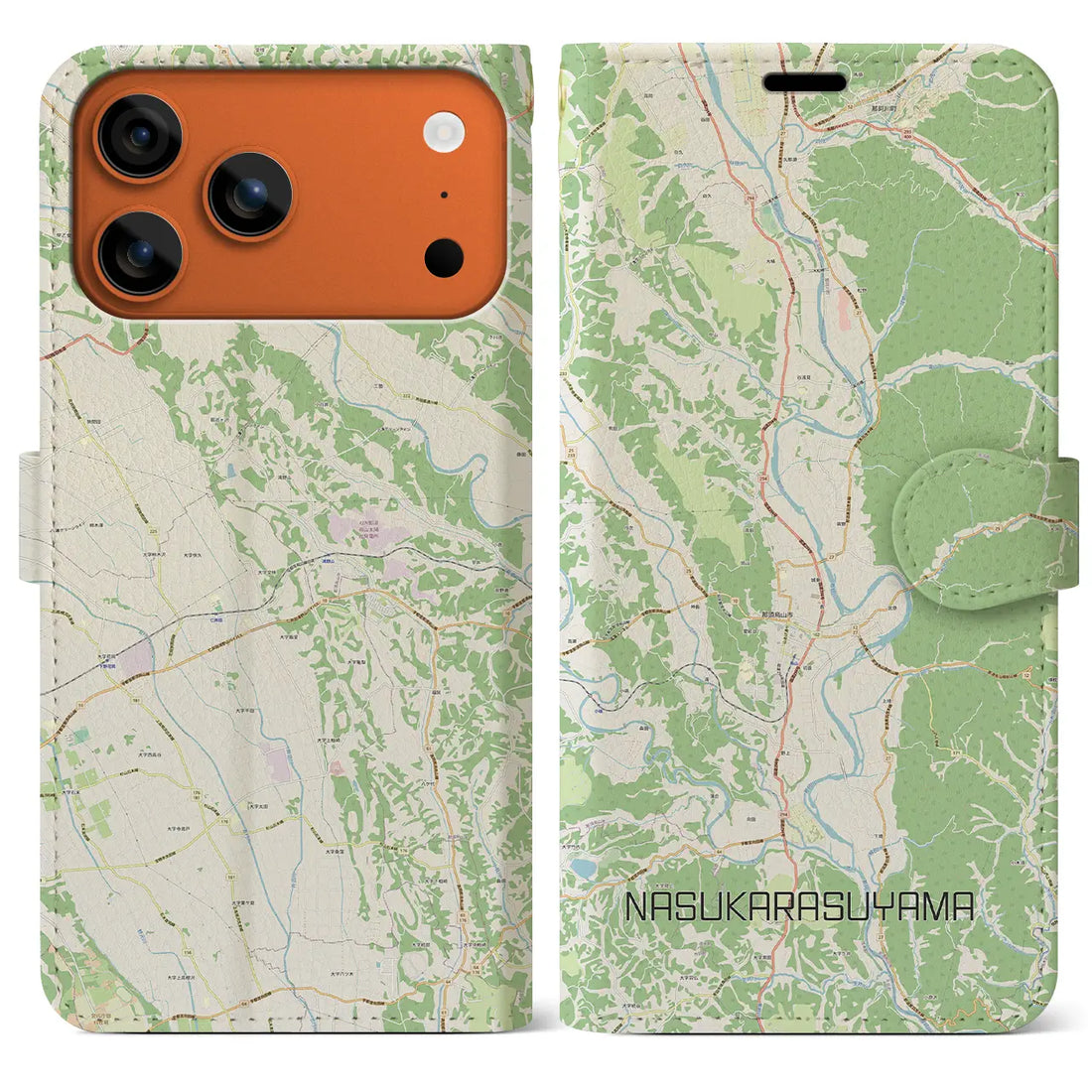 【那須烏山（栃木県）】地図柄iPhoneケース（手帳タイプ）ナチュラル・iPhone 17 Pro Max 用