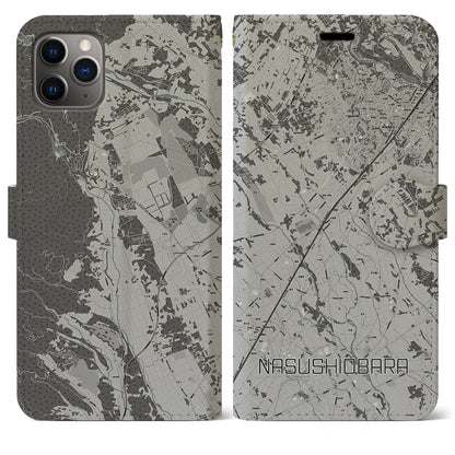 【那須塩原（栃木県）】地図柄iPhoneケース（手帳タイプ）モノトーン・iPhone 11 Pro Max 用