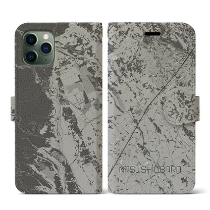 【那須塩原（栃木県）】地図柄iPhoneケース（手帳タイプ）モノトーン・iPhone 11 Pro 用