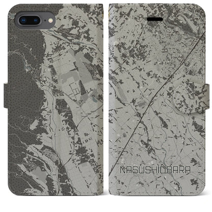 【那須塩原（栃木県）】地図柄iPhoneケース（手帳タイプ）モノトーン・iPhone 8Plus /7Plus / 6sPlus / 6Plus 用