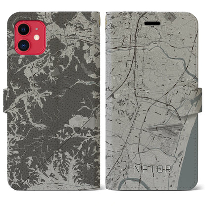 【名取（宮城県）】地図柄iPhoneケース（手帳タイプ）モノトーン・iPhone 11 用