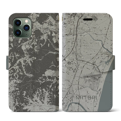 【名取（宮城県）】地図柄iPhoneケース（手帳タイプ）モノトーン・iPhone 11 Pro 用