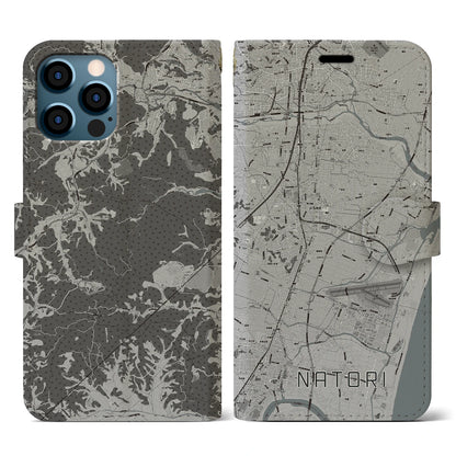 【名取（宮城県）】地図柄iPhoneケース（手帳タイプ）モノトーン・iPhone 12 / 12 Pro 用