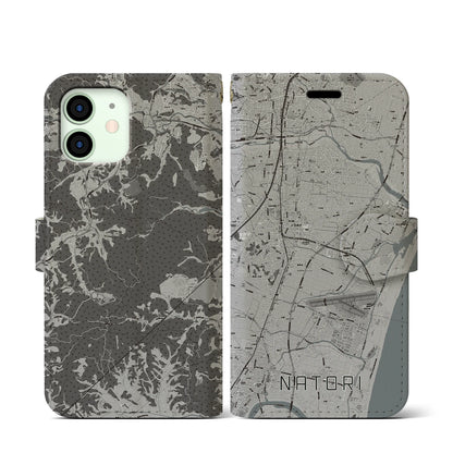 【名取（宮城県）】地図柄iPhoneケース（手帳タイプ）モノトーン・iPhone 12 mini 用