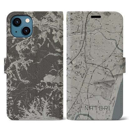 【名取（宮城県）】地図柄iPhoneケース（手帳タイプ）モノトーン・iPhone 13 用