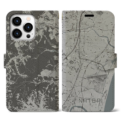 【名取（宮城県）】地図柄iPhoneケース（手帳タイプ）モノトーン・iPhone 13 Pro 用