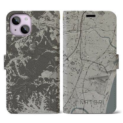 【名取（宮城県）】地図柄iPhoneケース（手帳タイプ）モノトーン・iPhone 14 用
