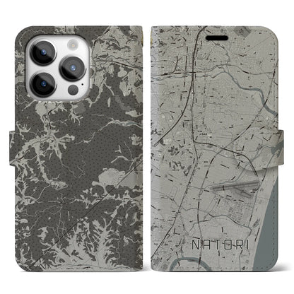 【名取（宮城県）】地図柄iPhoneケース（手帳タイプ）モノトーン・iPhone 14 Pro 用
