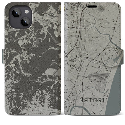 【名取（宮城県）】地図柄iPhoneケース（手帳タイプ）モノトーン・iPhone 14 Plus 用