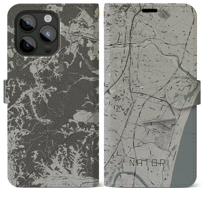 【名取（宮城県）】地図柄iPhoneケース（手帳タイプ）モノトーン・iPhone 15 Pro Max 用