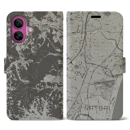 【名取（宮城県）】地図柄iPhoneケース（手帳タイプ）モノトーン・iPhone 16 Pro 用