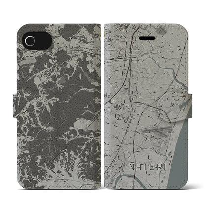 【名取（宮城県）】地図柄iPhoneケース（手帳タイプ）モノトーン・iPhone SE（第3 / 第2世代） / 8 / 7 / 6s / 6 用