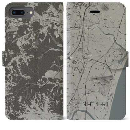 【名取（宮城県）】地図柄iPhoneケース（手帳タイプ）モノトーン・iPhone 8Plus /7Plus / 6sPlus / 6Plus 用