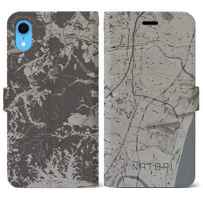 【名取（宮城県）】地図柄iPhoneケース（手帳タイプ）モノトーン・iPhone XR 用