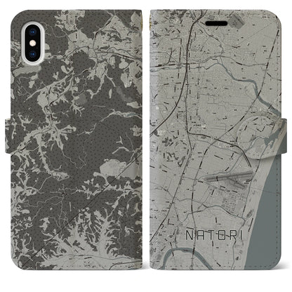 【名取（宮城県）】地図柄iPhoneケース（手帳タイプ）モノトーン・iPhone XS Max 用