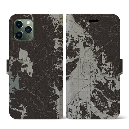 【名寄（北海道）】地図柄iPhoneケース（手帳タイプ）モノトーン・iPhone 11 Pro 用