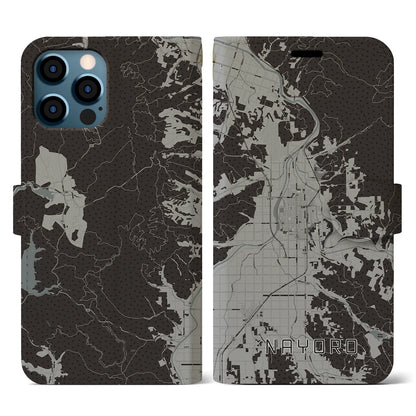 【名寄（北海道）】地図柄iPhoneケース（手帳タイプ）モノトーン・iPhone 12 / 12 Pro 用