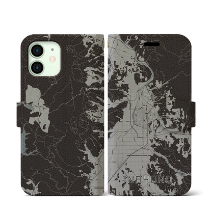 【名寄（北海道）】地図柄iPhoneケース（手帳タイプ）モノトーン・iPhone 12 mini 用