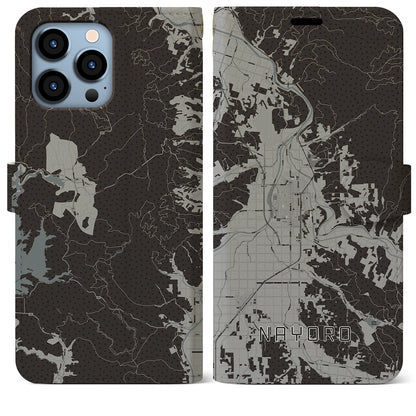 【名寄（北海道）】地図柄iPhoneケース（手帳タイプ）モノトーン・iPhone 13 Pro Max 用