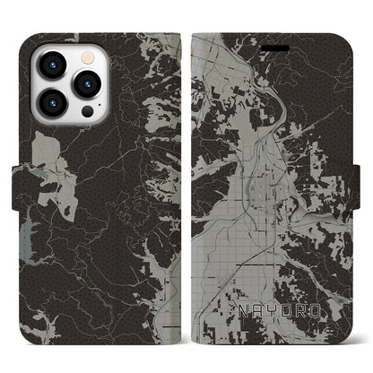 【名寄（北海道）】地図柄iPhoneケース（手帳タイプ）モノトーン・iPhone 13 Pro 用