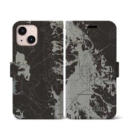 【名寄（北海道）】地図柄iPhoneケース（手帳タイプ）モノトーン・iPhone 13 mini 用