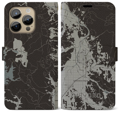 【名寄（北海道）】地図柄iPhoneケース（手帳タイプ）モノトーン・iPhone 14 Pro Max 用