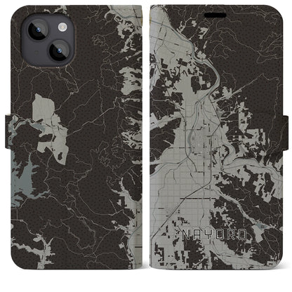 【名寄（北海道）】地図柄iPhoneケース（手帳タイプ）モノトーン・iPhone 14 Plus 用