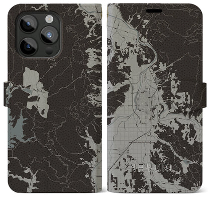 【名寄（北海道）】地図柄iPhoneケース（手帳タイプ）モノトーン・iPhone 15 Pro Max 用