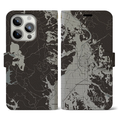 【名寄（北海道）】地図柄iPhoneケース（手帳タイプ）モノトーン・iPhone 15 Pro 用