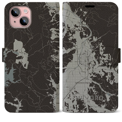 【名寄（北海道）】地図柄iPhoneケース（手帳タイプ）モノトーン・iPhone 15 Plus 用