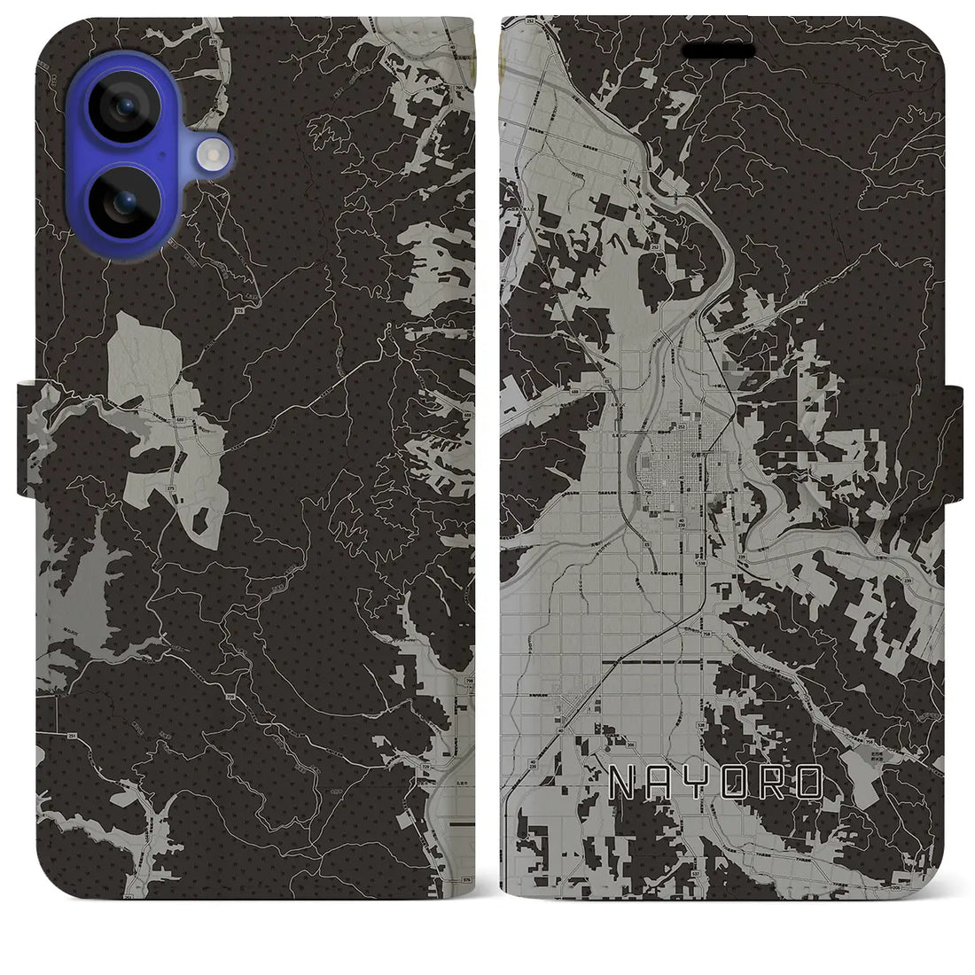 【名寄(北海道)】地図柄iPhoneケース(手帳タイプ)モノトーン・iPhone 16 Pro Max 用
