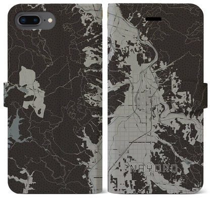 【名寄（北海道）】地図柄iPhoneケース（手帳タイプ）モノトーン・iPhone 8Plus /7Plus / 6sPlus / 6Plus 用