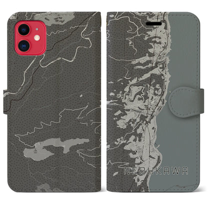 【根府川（神奈川県）】地図柄iPhoneケース（手帳タイプ）モノトーン・iPhone 11 用