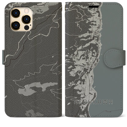 【根府川（神奈川県）】地図柄iPhoneケース（手帳タイプ）モノトーン・iPhone 12 Pro Max 用