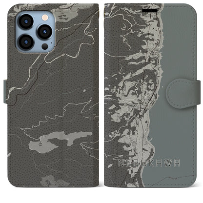 【根府川（神奈川県）】地図柄iPhoneケース（手帳タイプ）モノトーン・iPhone 13 Pro Max 用