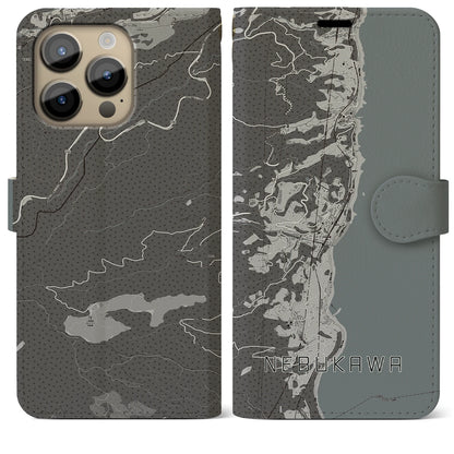 【根府川（神奈川県）】地図柄iPhoneケース（手帳タイプ）モノトーン・iPhone 14 Pro Max 用