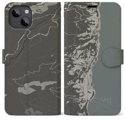 【根府川（神奈川県）】地図柄iPhoneケース（手帳タイプ）モノトーン・iPhone 14 Plus 用