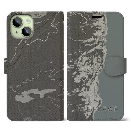 【根府川（神奈川県）】地図柄iPhoneケース（手帳タイプ）モノトーン・iPhone 15 用