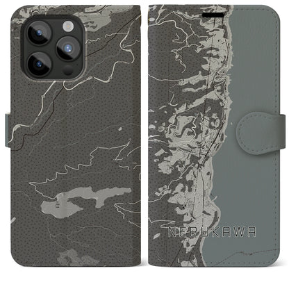 【根府川（神奈川県）】地図柄iPhoneケース（手帳タイプ）モノトーン・iPhone 15 Pro Max 用