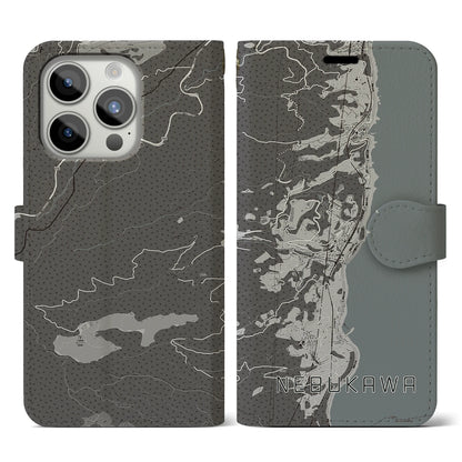 【根府川（神奈川県）】地図柄iPhoneケース（手帳タイプ）モノトーン・iPhone 15 Pro 用