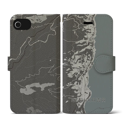 【根府川（神奈川県）】地図柄iPhoneケース（手帳タイプ）モノトーン・iPhone SE（第3 / 第2世代） / 8 / 7 / 6s / 6 用