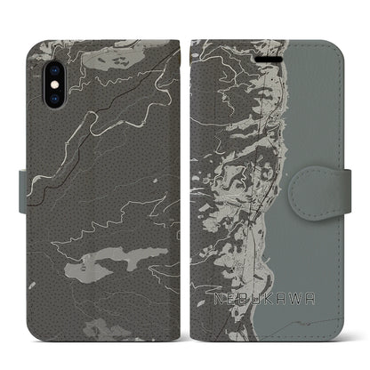 【根府川（神奈川県）】地図柄iPhoneケース（手帳タイプ）モノトーン・iPhone XS / X 用