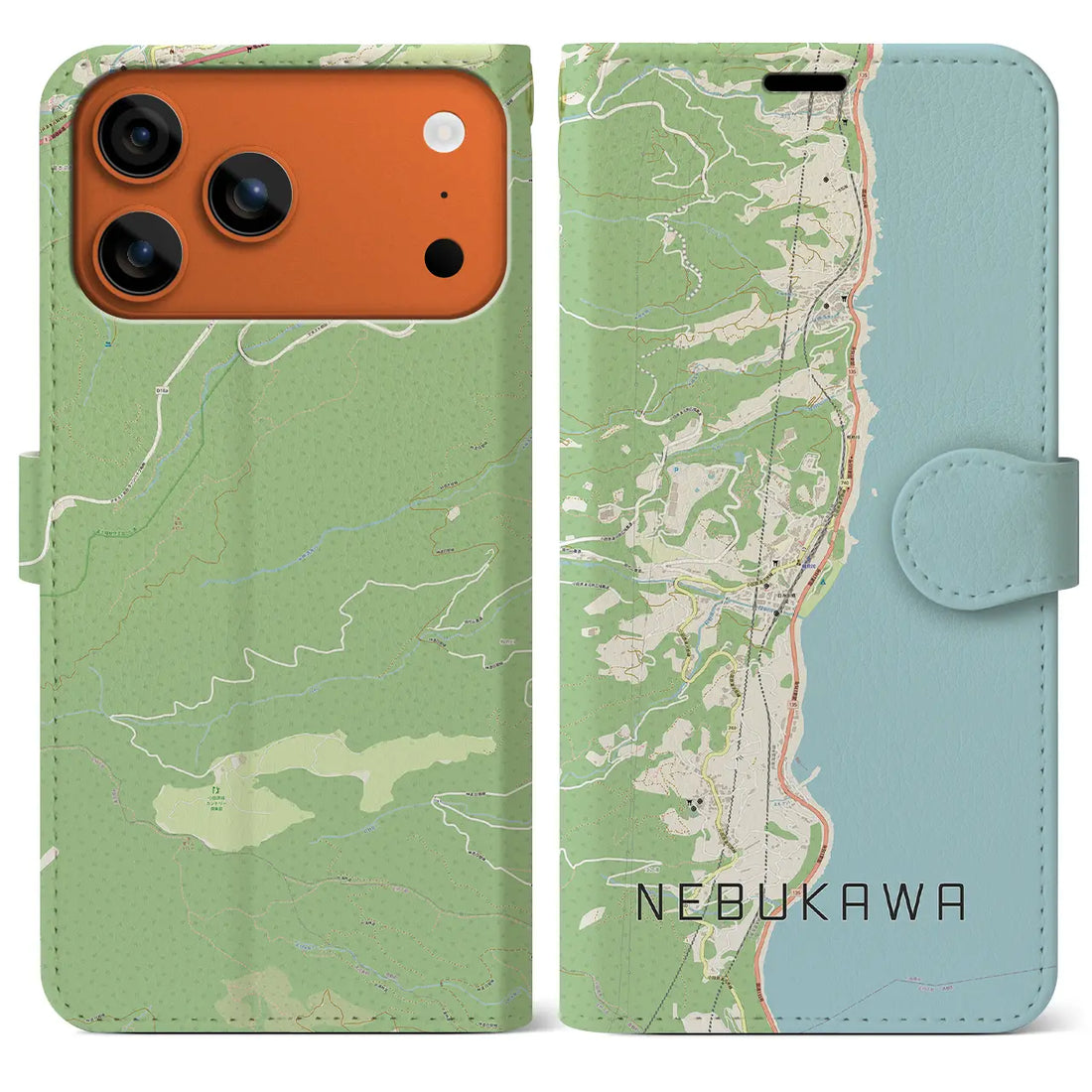 【根府川（神奈川県）】地図柄iPhoneケース（手帳タイプ）モノトーン・iPhone 17 Pro Max 用