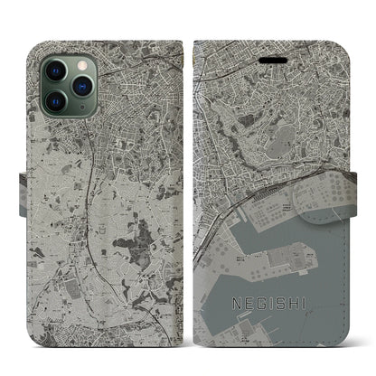 【根岸（神奈川県）】地図柄iPhoneケース（手帳タイプ）モノトーン・iPhone 11 Pro 用